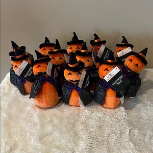 12 Plush Pumpkin Witch Tabletop Decor Orange & Black 6.75" Halloween
